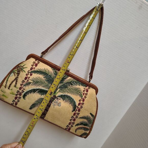 Embroidered Palm Tree Tan and Brown Women's Bag - Picture 6 of 8